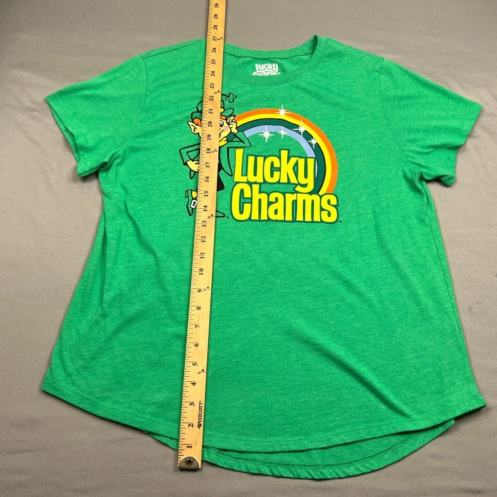 Lucky Charms Leprechaun Cereal Logo T Shirt Youth Girls 3XL Green Tee